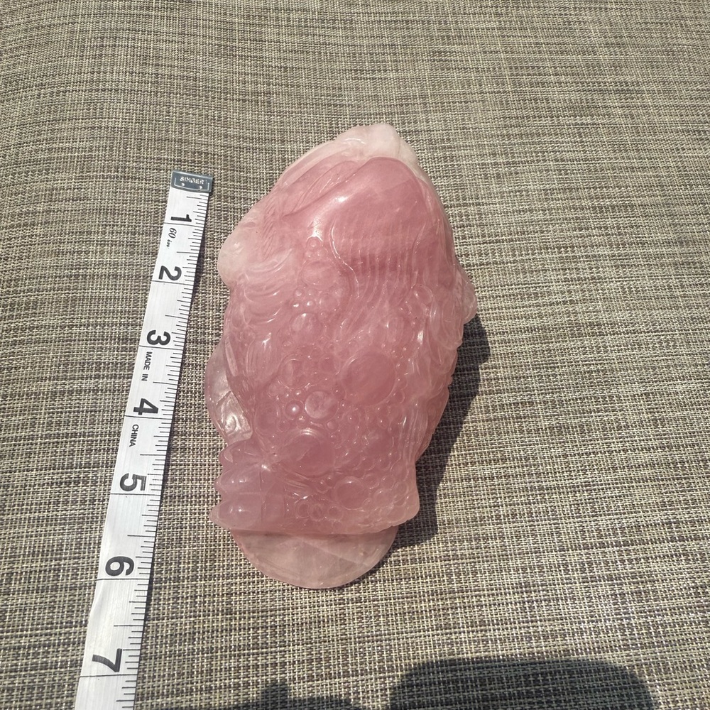 (D) Money Toad feng shui Rose Quartz Lucky Carved Stone Carved Stone Frog XL - Picture 6 of 6